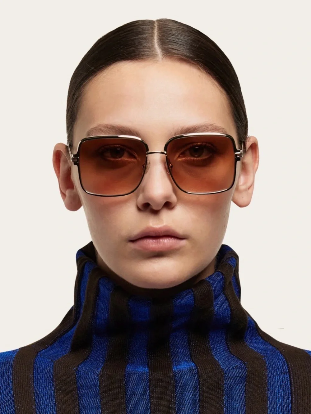 New Salvatore Ferragamo SF317S 704 Brown Lens Square Metal Women Sunglasses